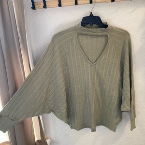 Dolman sleeve green choker cutout sweater